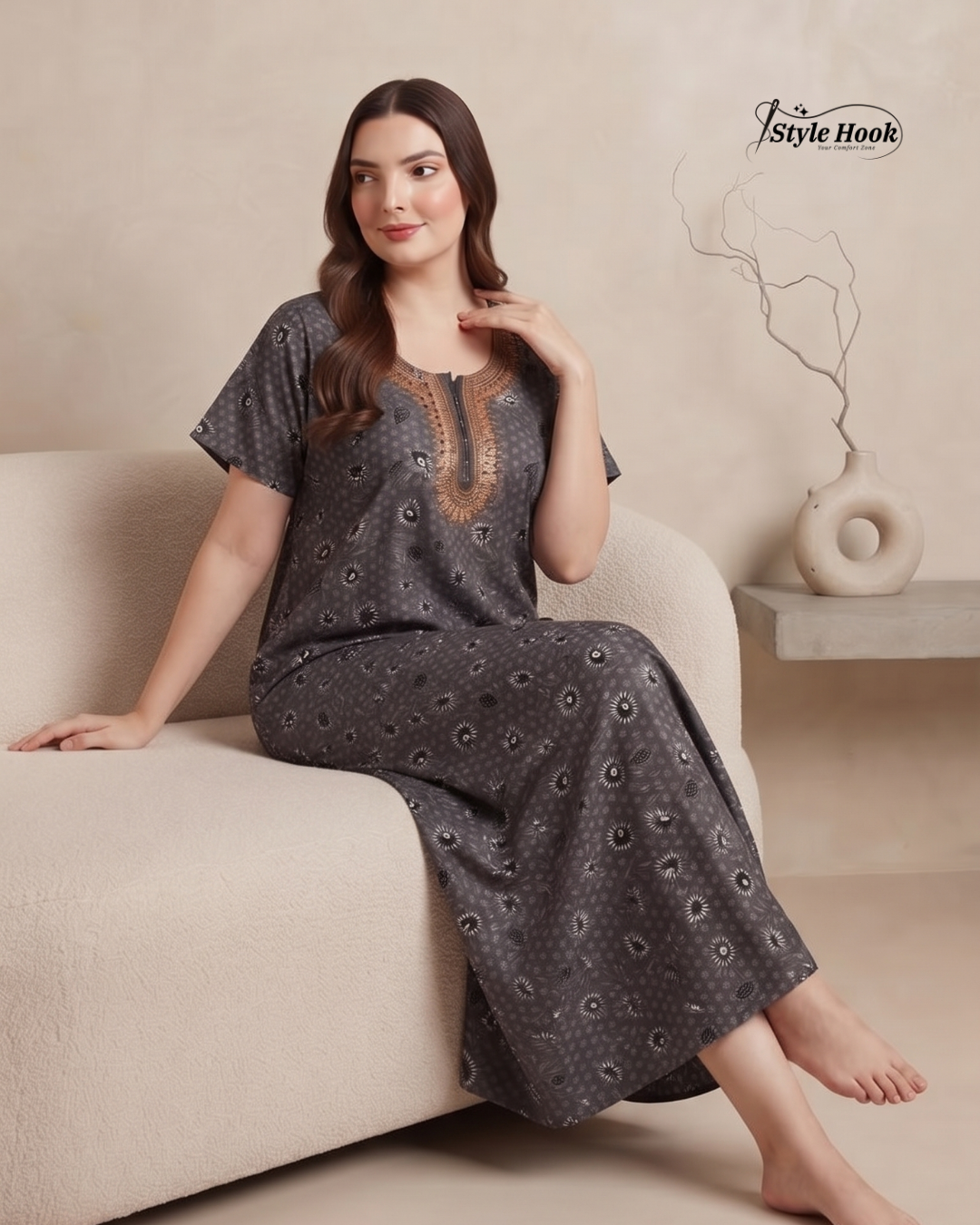 Elegant Printed Cotton Nighty for Ladies