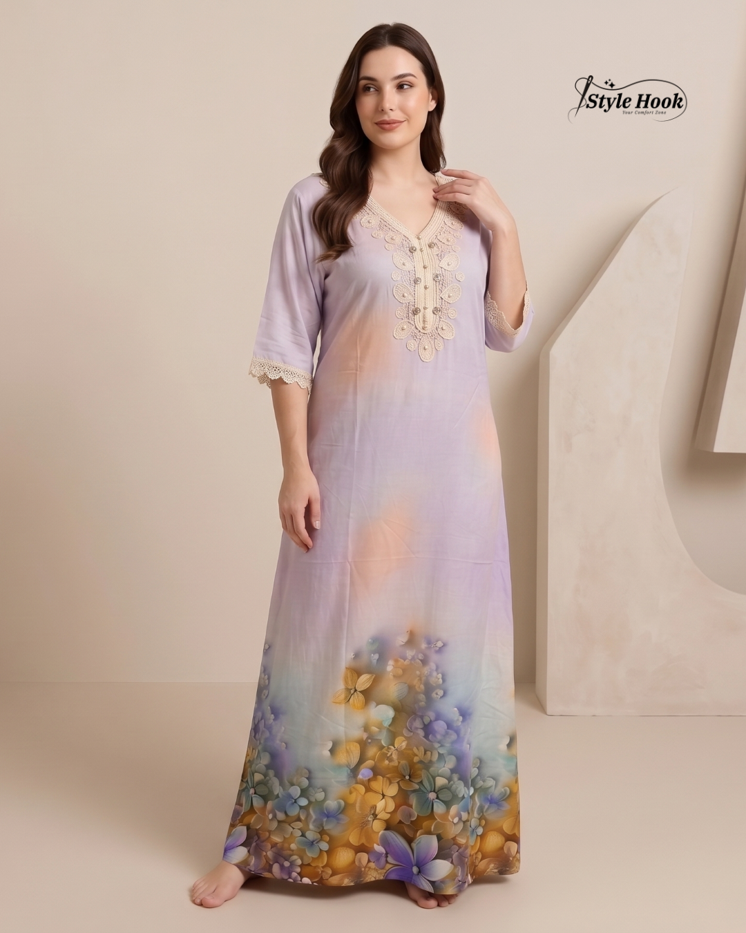 Dubai Style Luxury Maxi Dress Nighty – Stylish Home Wear