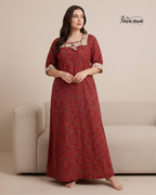 Traditional Kerala Style Cotton Nighty with Modern Onam Neck Design
