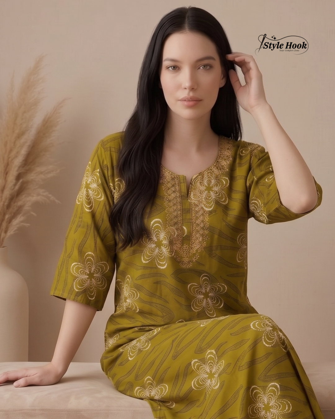Soft Cotton Embroidery Nighty for Women