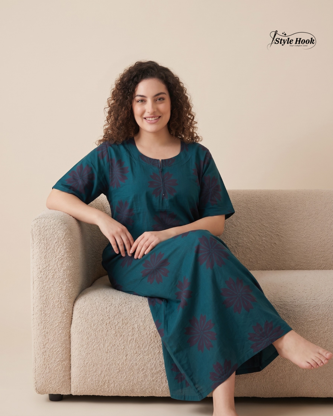 Style Hook Soft Cotton Nighty for Women – Canvas Neck Daily Wear Maxi