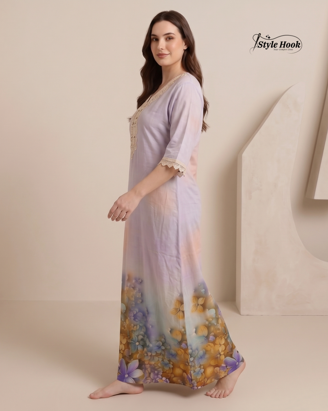 Dubai Style Luxury Maxi Dress Nighty – Stylish Home Wear