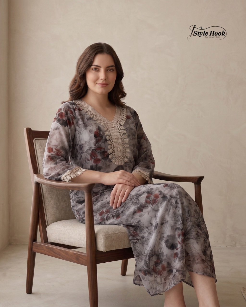 Style Hook Elegant Embroidered Dubai Nighty – Soft & Comfortable