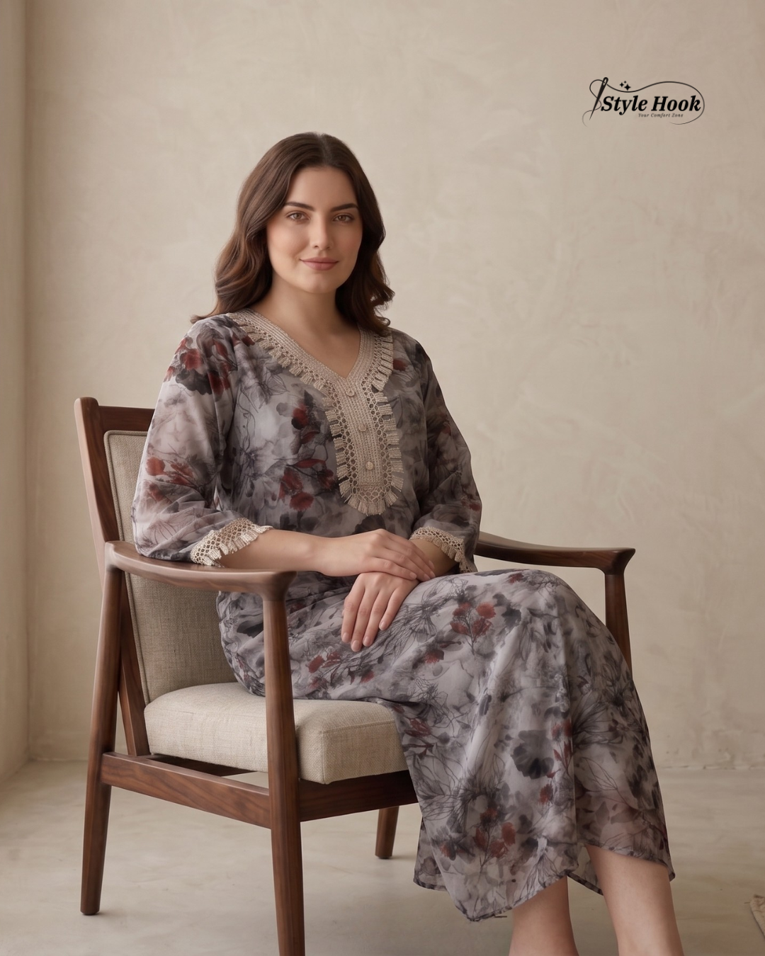 Style Hook Elegant Embroidered Dubai Nighty – Soft & Comfortable
