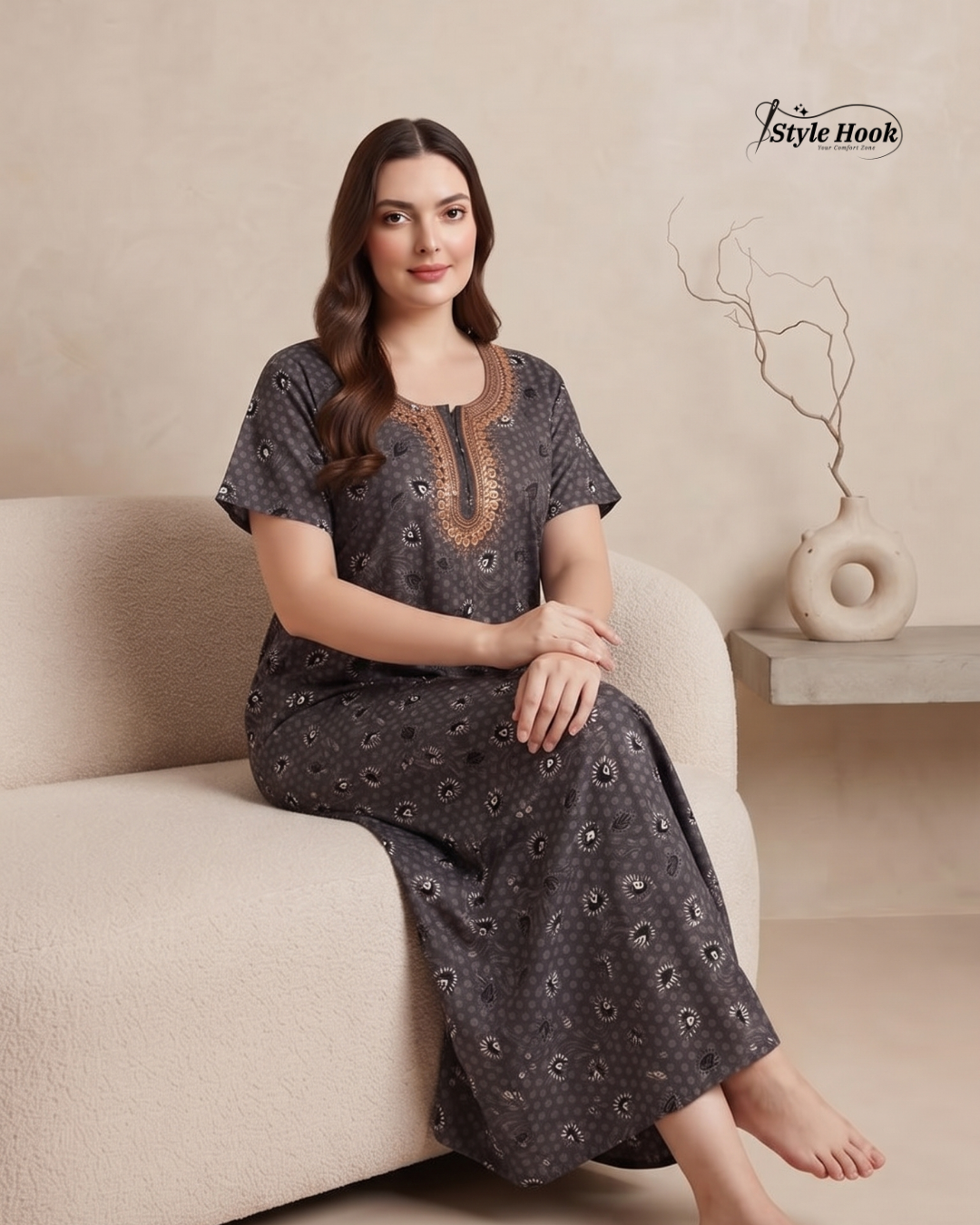 Elegant Printed Cotton Nighty for Ladies