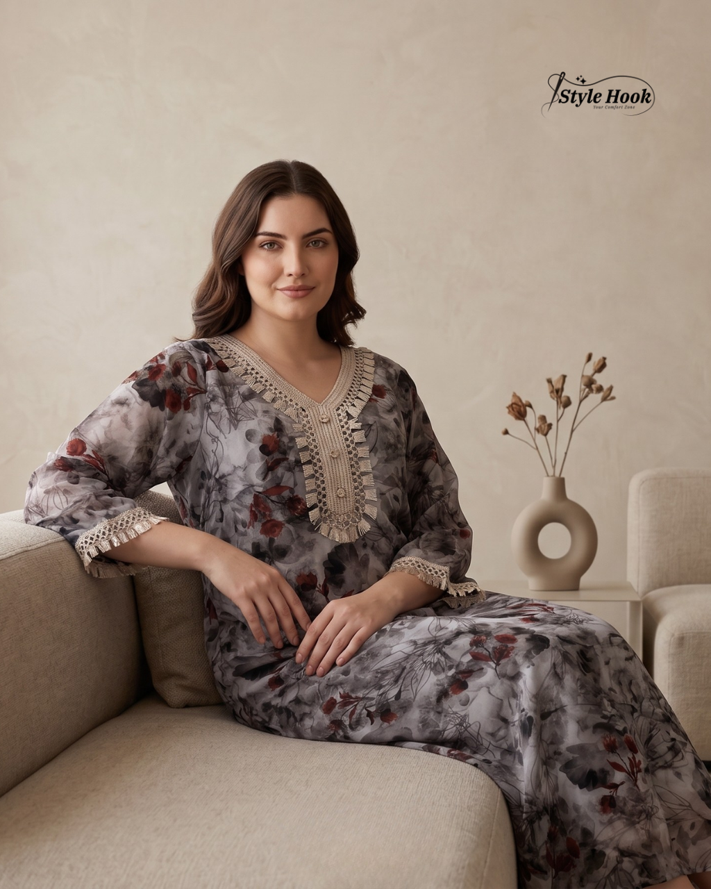 Style Hook Elegant Embroidered Dubai Nighty – Soft & Comfortable