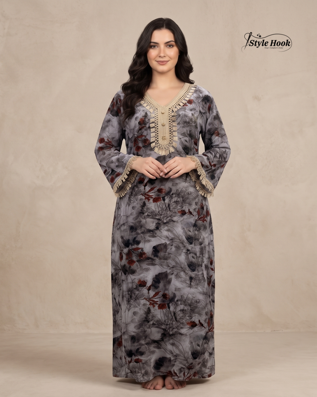 Style Hook Elegant Embroidered Dubai Nighty – Soft & Comfortable