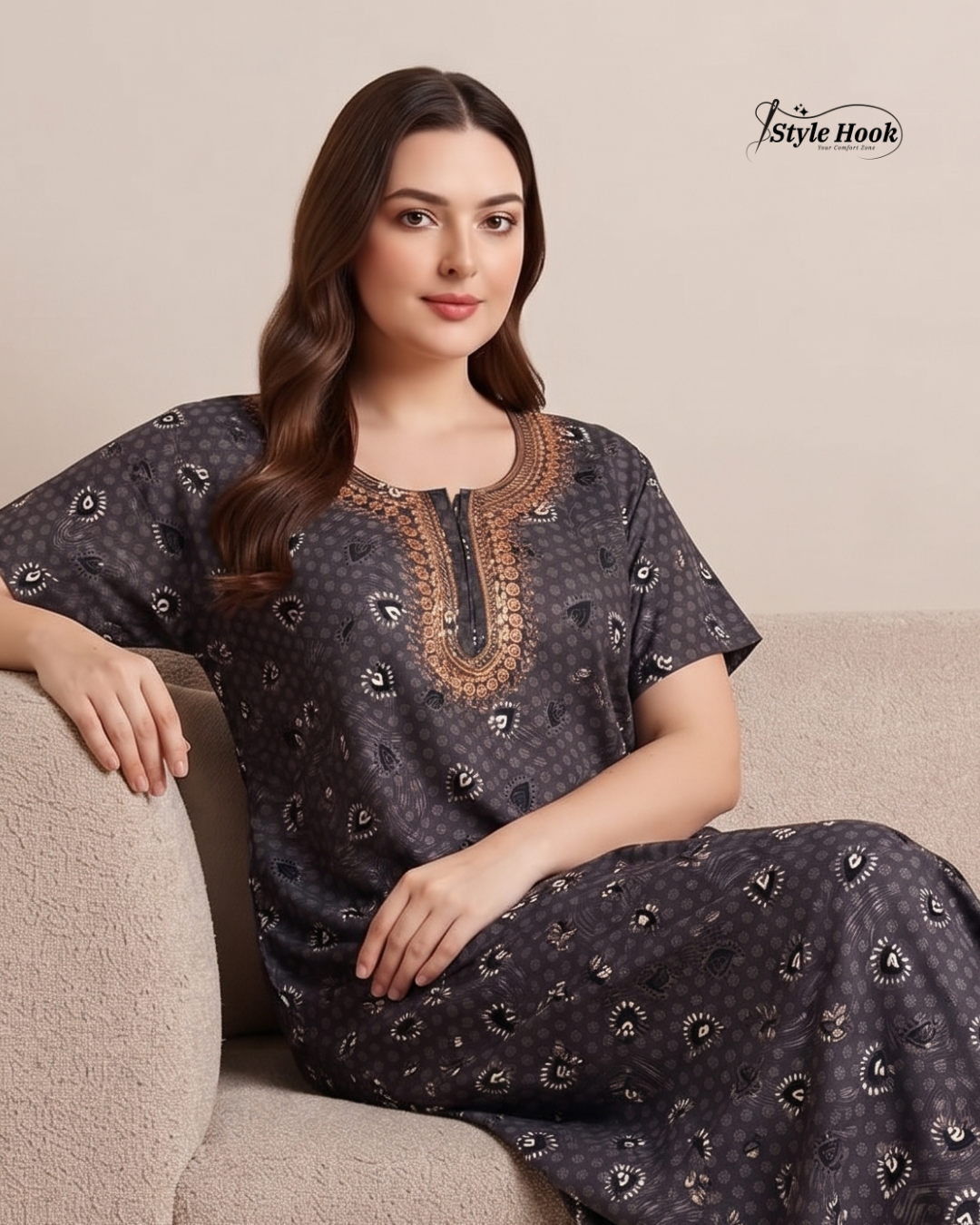Elegant Printed Cotton Nighty for Ladies