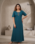 Plain Cotton Maxi Nighty – Stylish Stripe Line Design