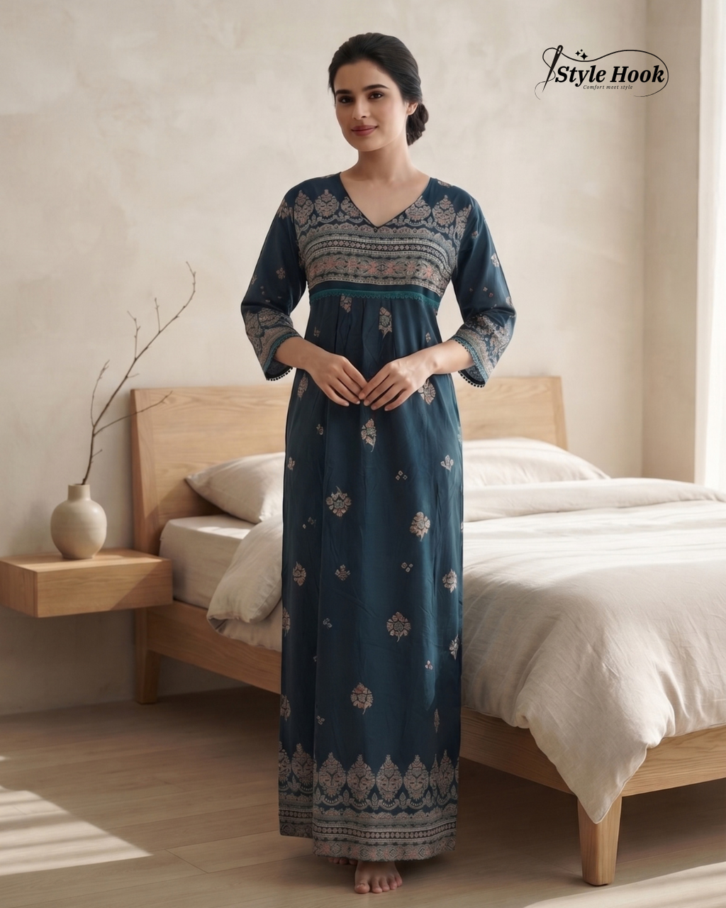 Floral Frock Nighty for Women – Elegant Printed Nightwear