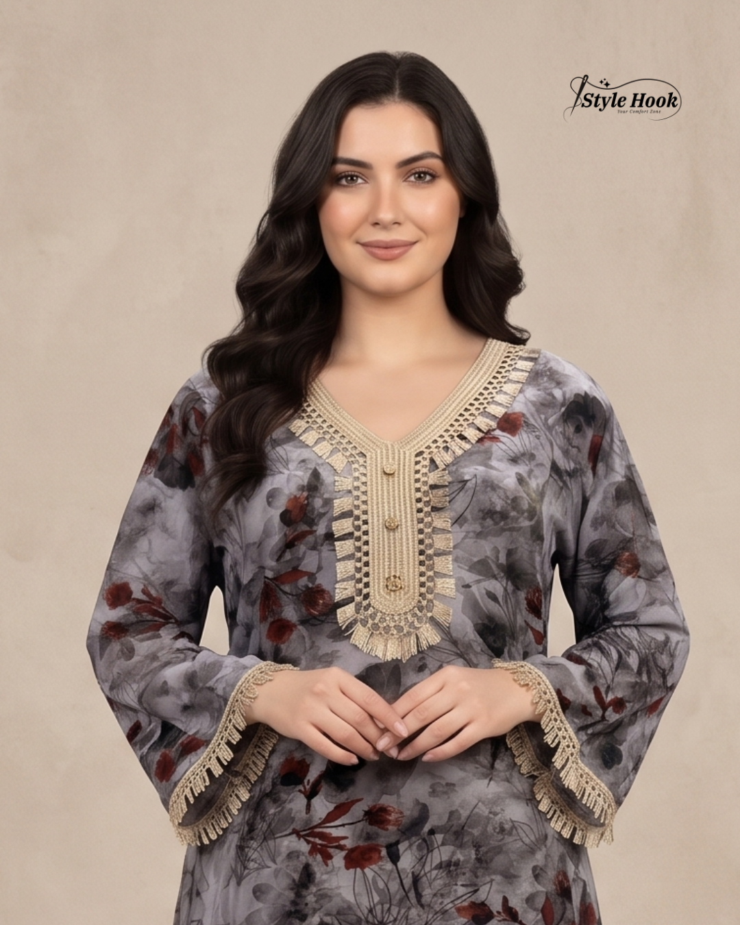 Style Hook Elegant Embroidered Dubai Nighty – Soft & Comfortable