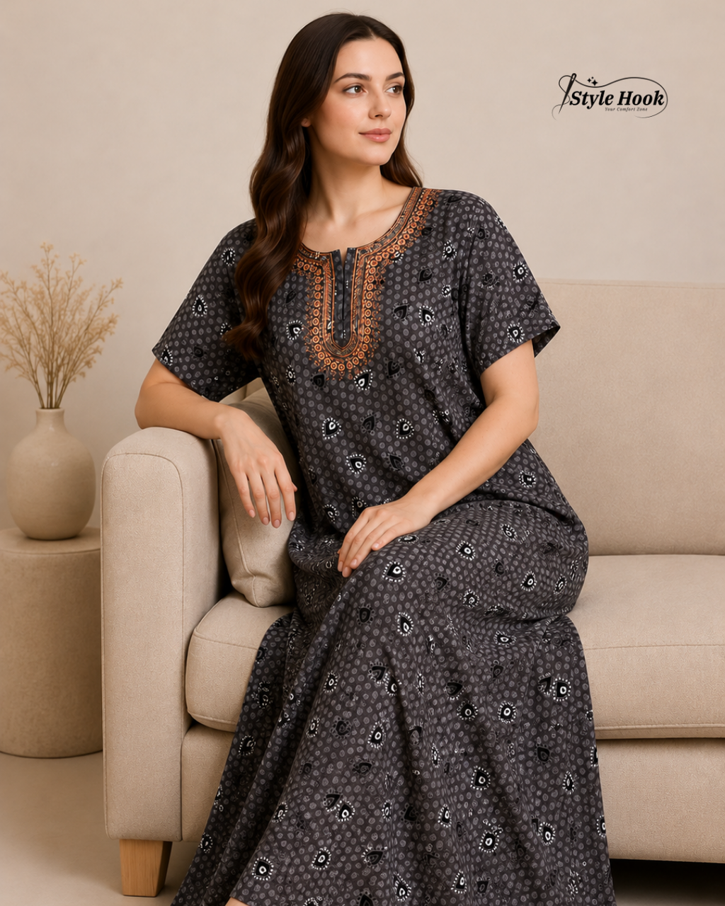 Elegant Printed Cotton Nighty for Ladies