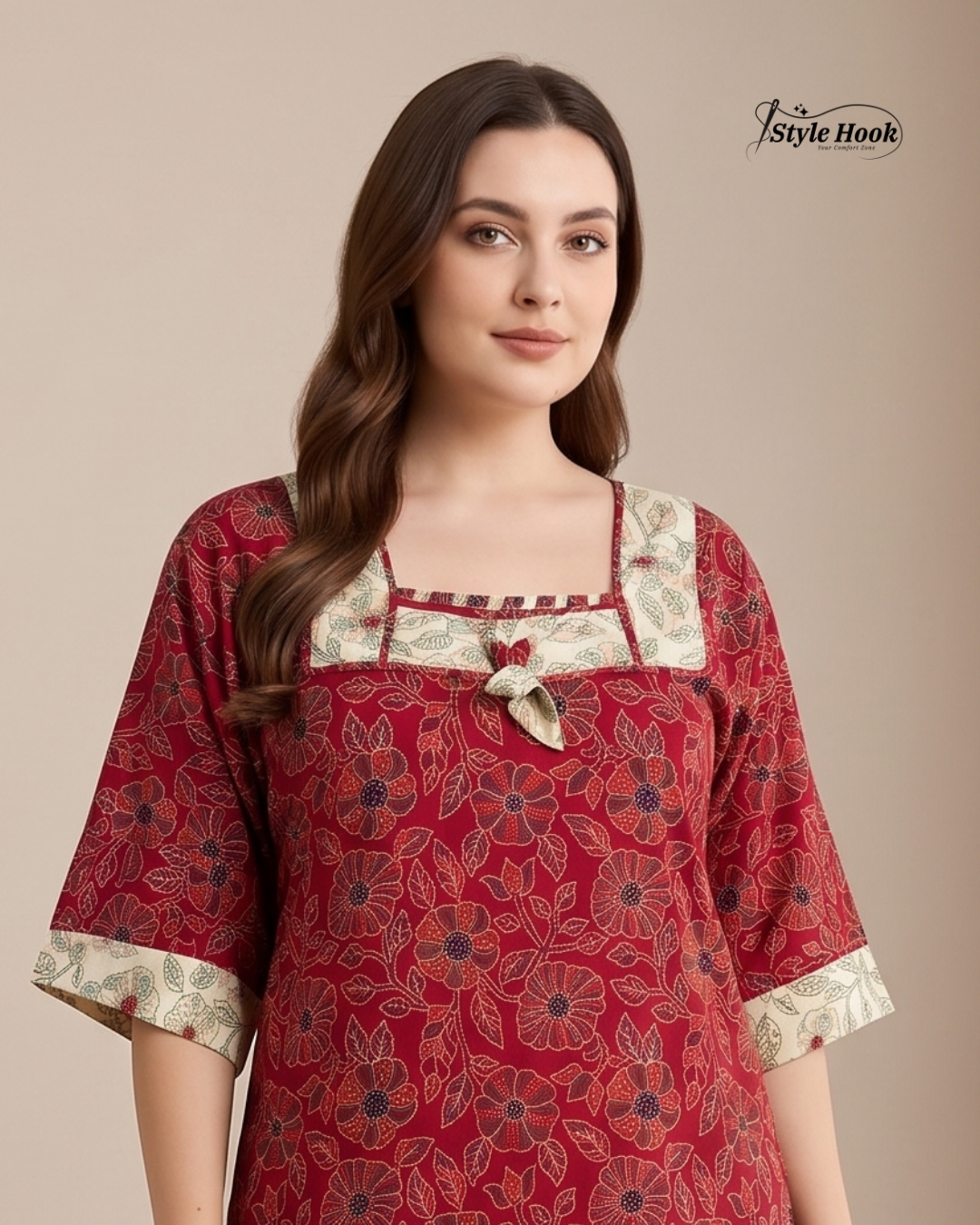 Traditional Kerala Style Cotton Nighty with Modern Onam Neck Design