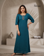 Plain Cotton Maxi Nighty – Stylish Stripe Line Design