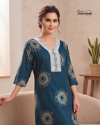 Stylish Rayon Lace Nighty with Floral Print