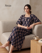 Premium Ajrak Print Cotton Nighty for Women