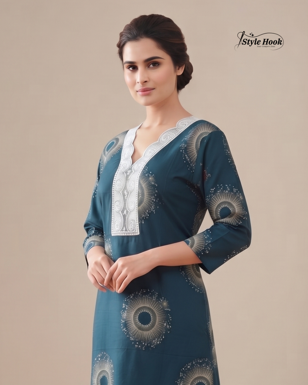 Stylish Rayon Lace Nighty with Floral Print