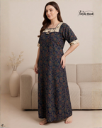 Traditional Kerala Style Cotton Nighty with Modern Onam Neck Design