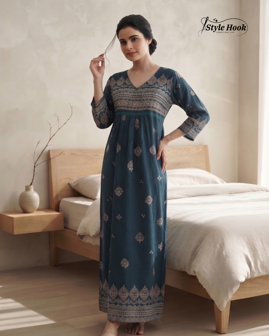 Floral Frock Nighty for Women – Elegant Printed Nightwear