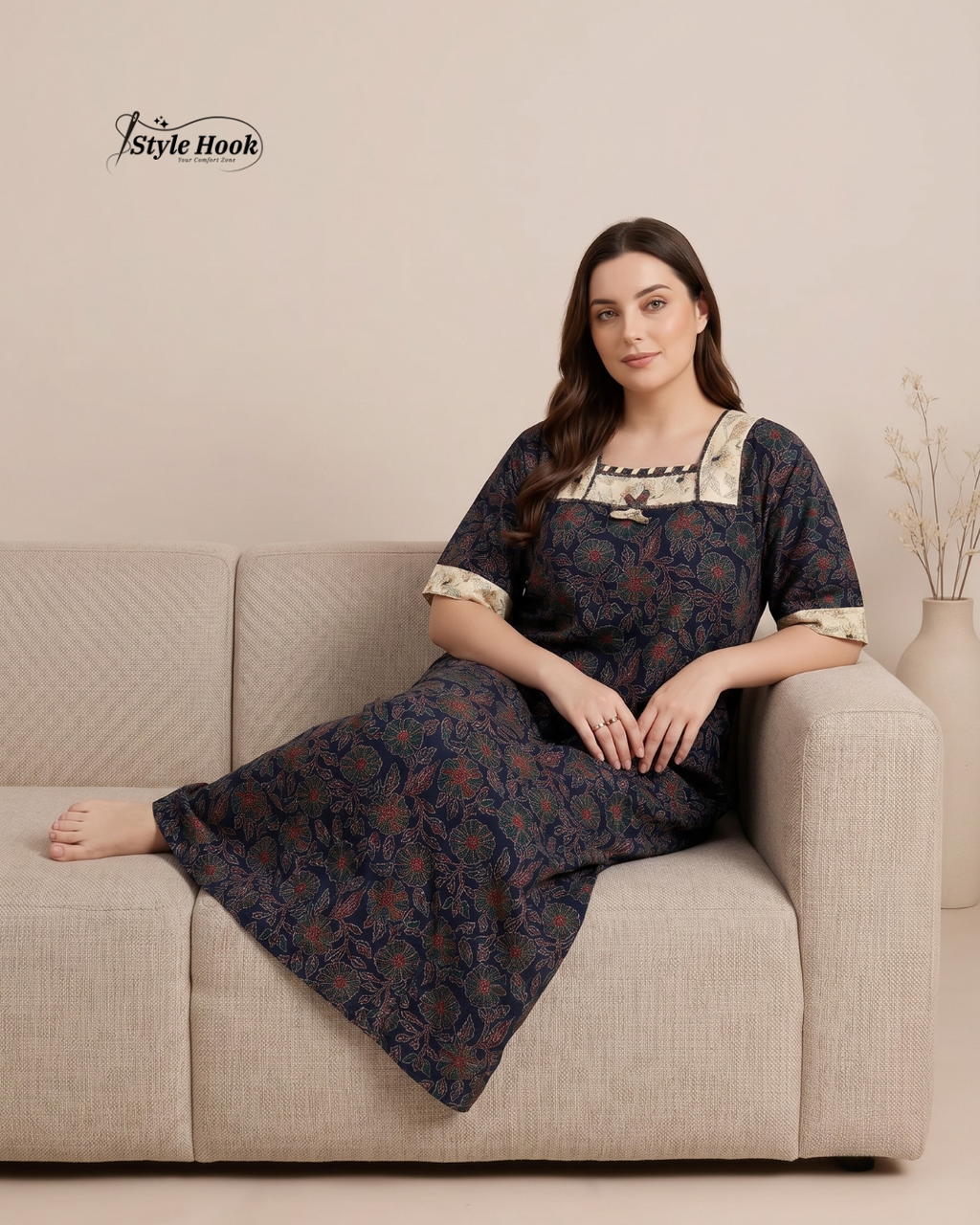 Traditional Kerala Style Cotton Nighty with Modern Onam Neck Design