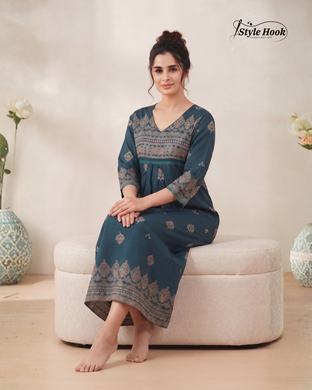 Floral Frock Nighty for Women – Elegant Printed Nightwear