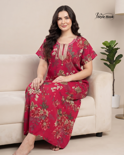 Modern Floral Rayon Maxi Nighty for Women