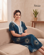Stylish Rayon Lace Nighty with Floral Print