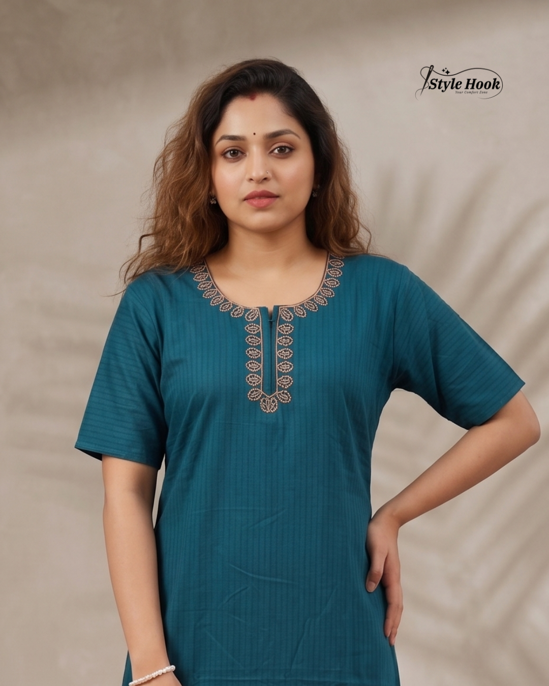 Plain Cotton Maxi Nighty – Stylish Stripe Line Design