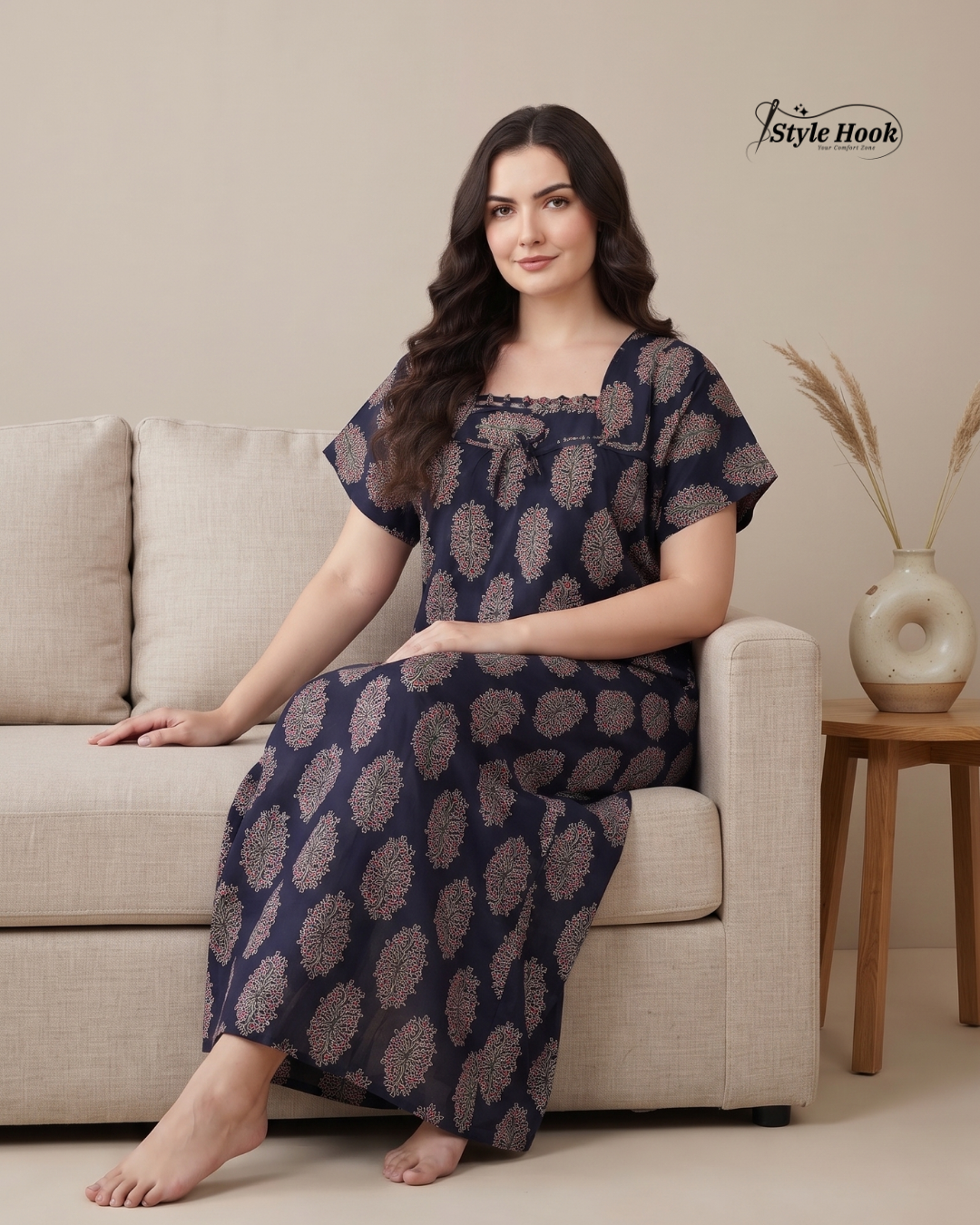 Premium Ajrak Print Cotton Nighty for Women