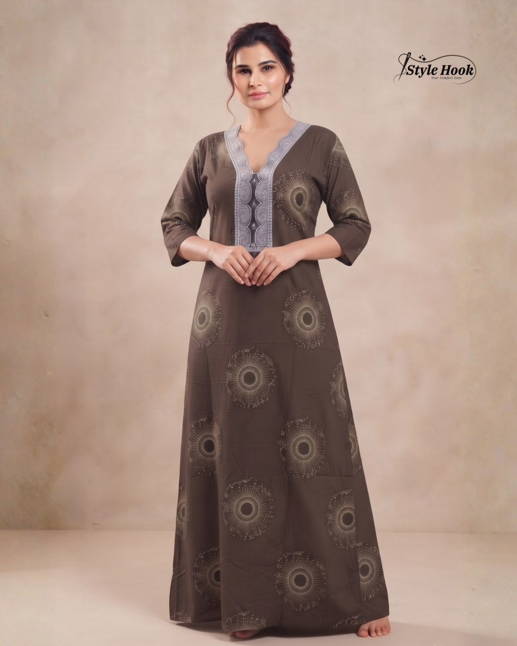 Rayon Lace Floral Nighty – Elegant Home Fashion