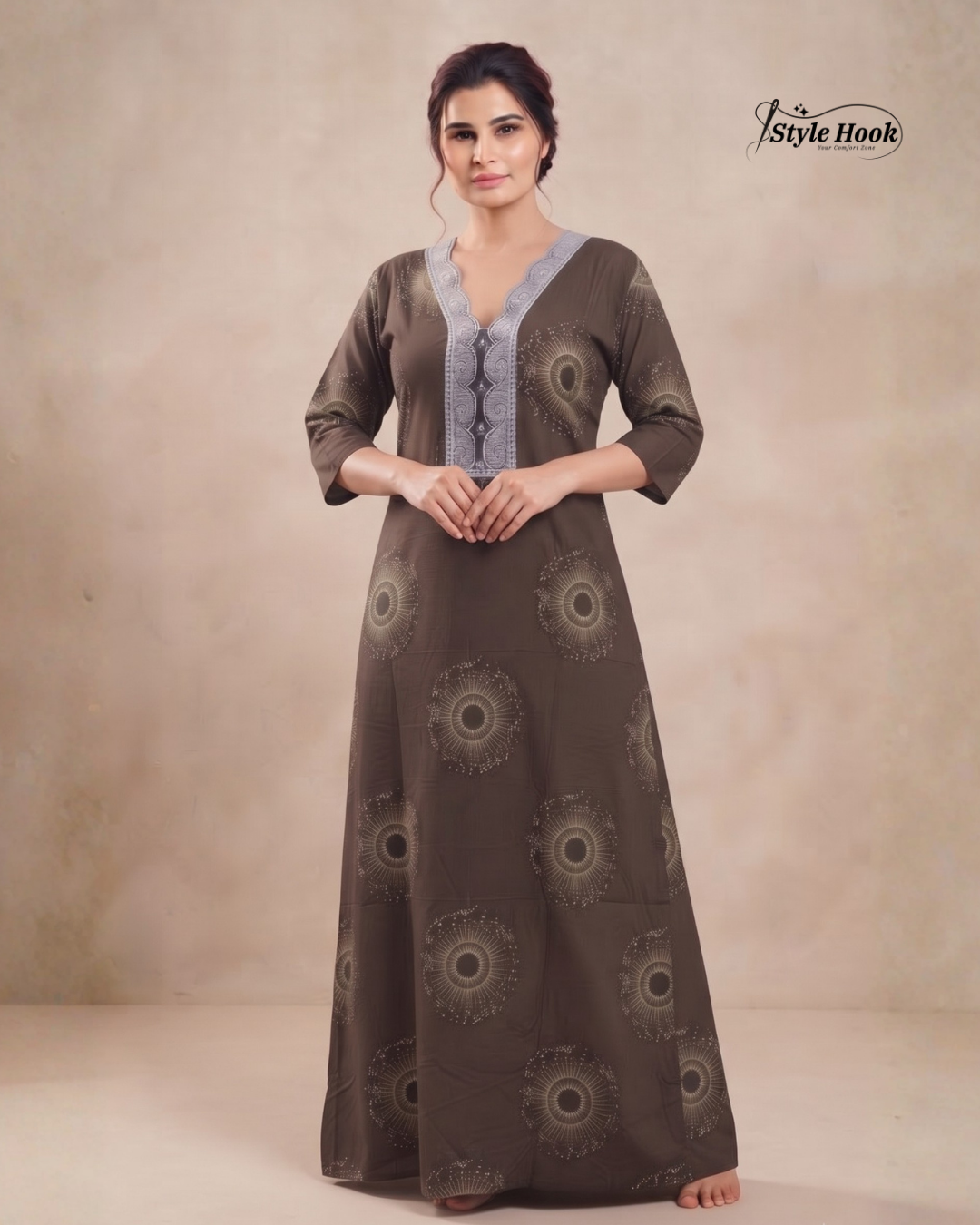 Rayon Lace Floral Nighty – Elegant Home Fashion