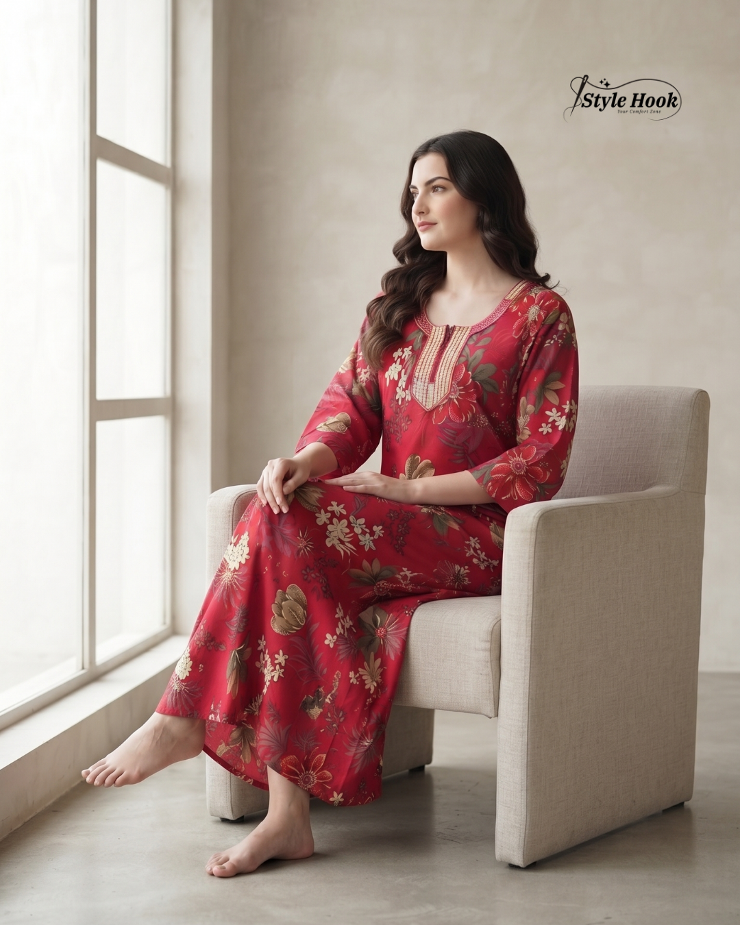 Modern Floral Rayon Maxi Nighty for Women
