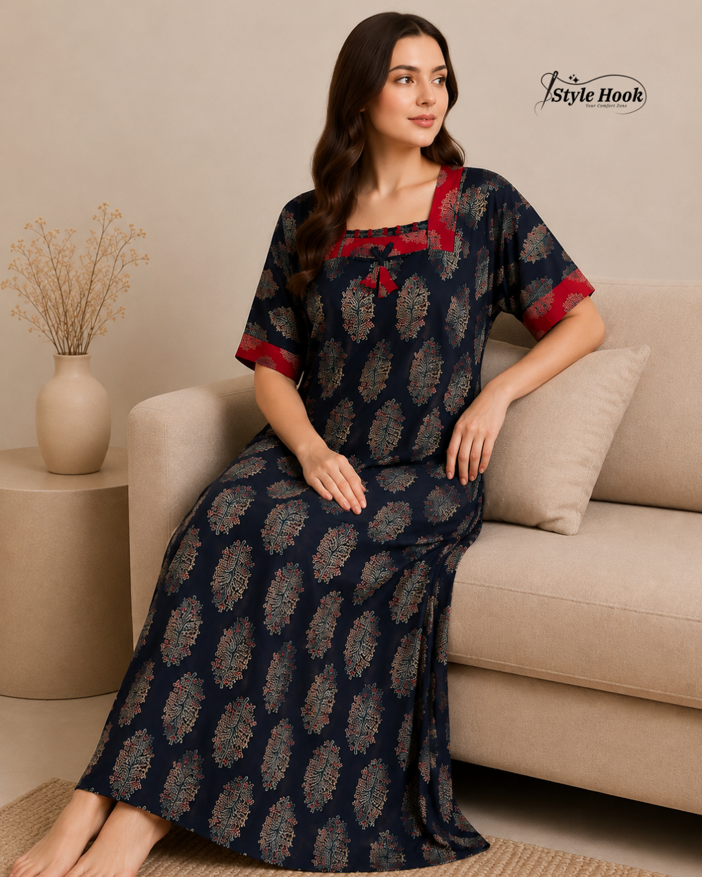 Traditional Block Print Ajrak Nighty