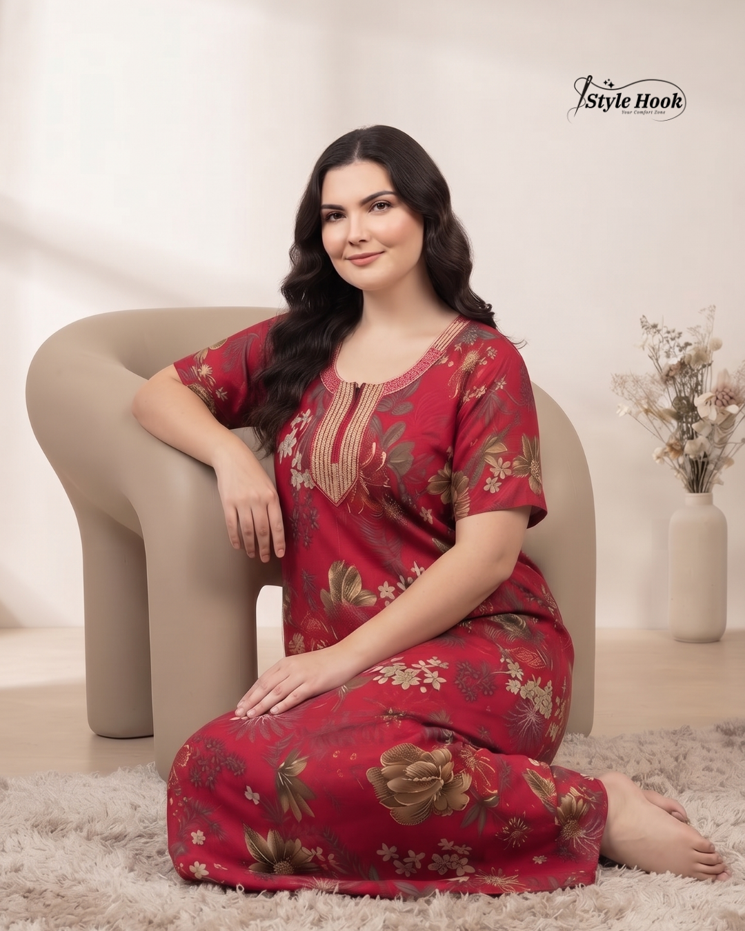 Modern Floral Rayon Maxi Nighty for Women