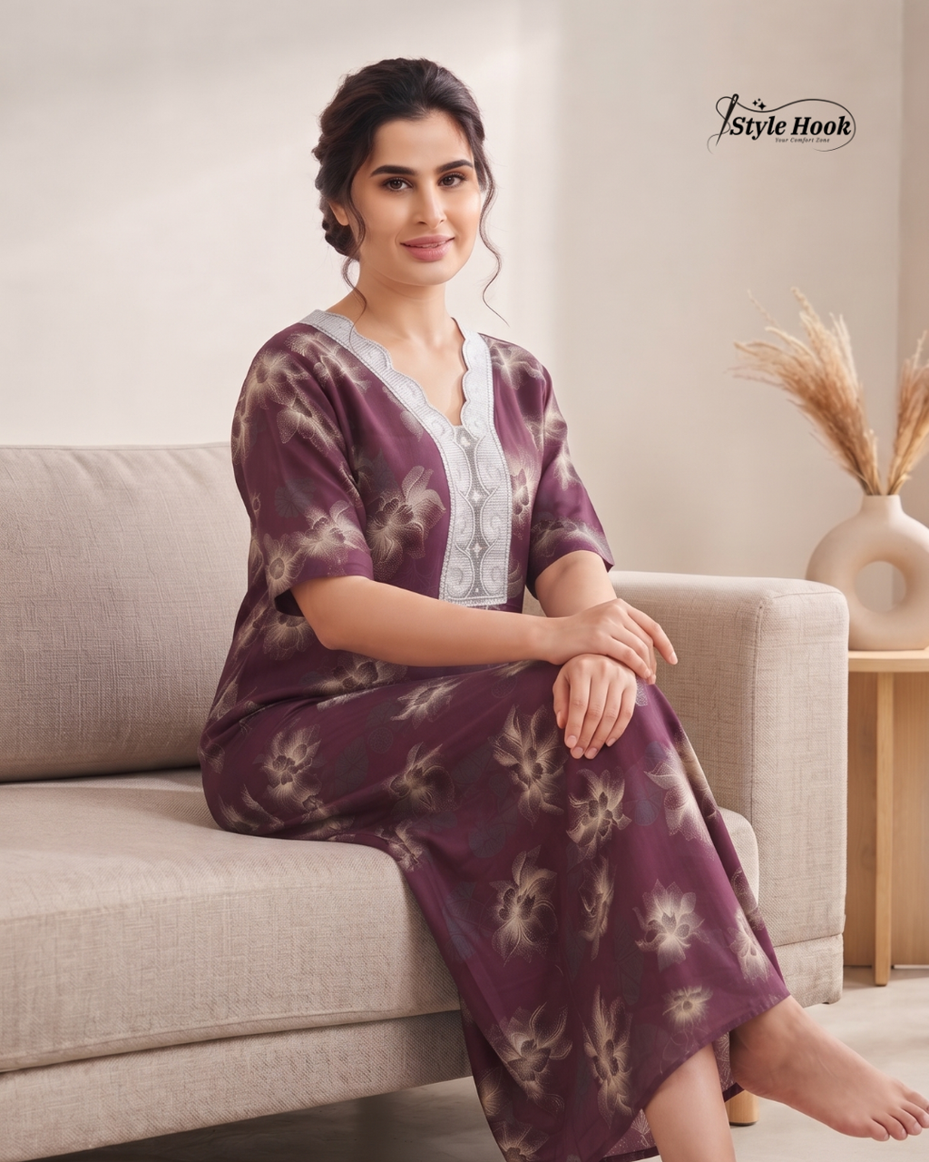 Premium Rayon Lace Nighty for Women