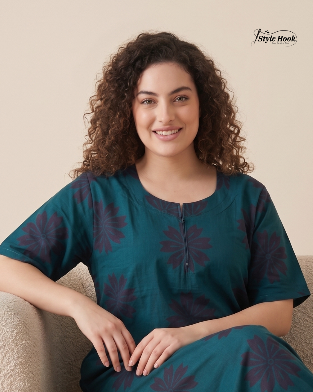 Style Hook Soft Cotton Nighty for Women – Canvas Neck Daily Wear Maxi
