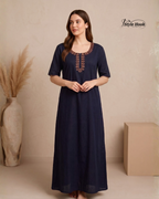 Style Hook Premium Soft Cotton Nighty with Elegant Embroidery