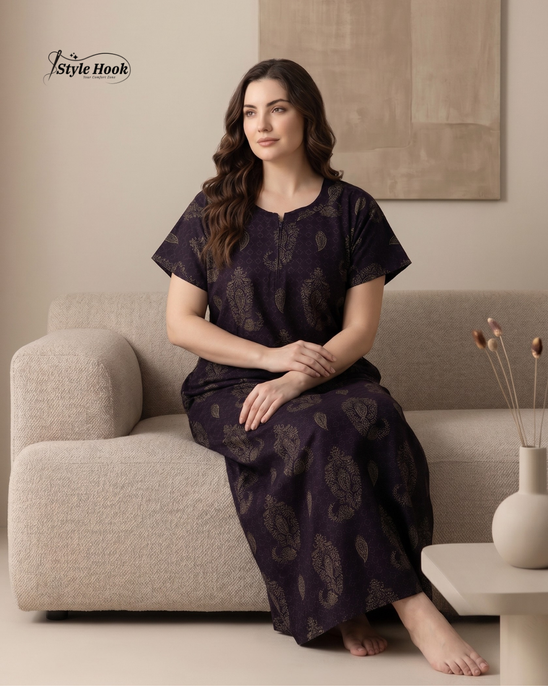 Premium Onam Wear Cotton Nighty with Beautiful Kerala Neck Design