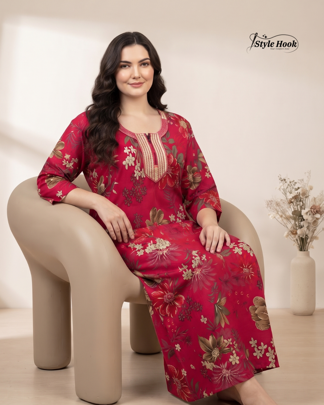 Modern Floral Rayon Maxi Nighty for Women