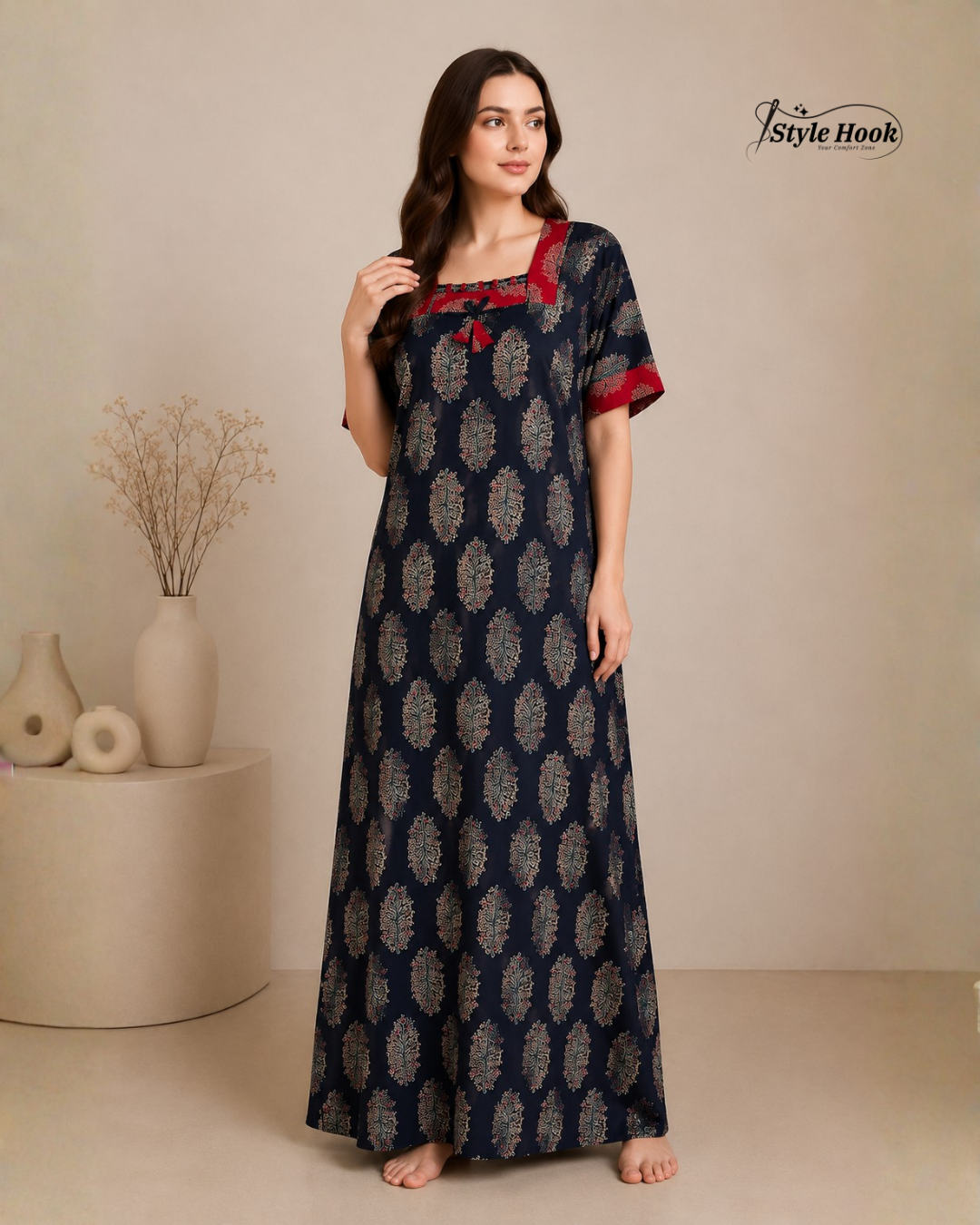Traditional Block Print Ajrak Nighty