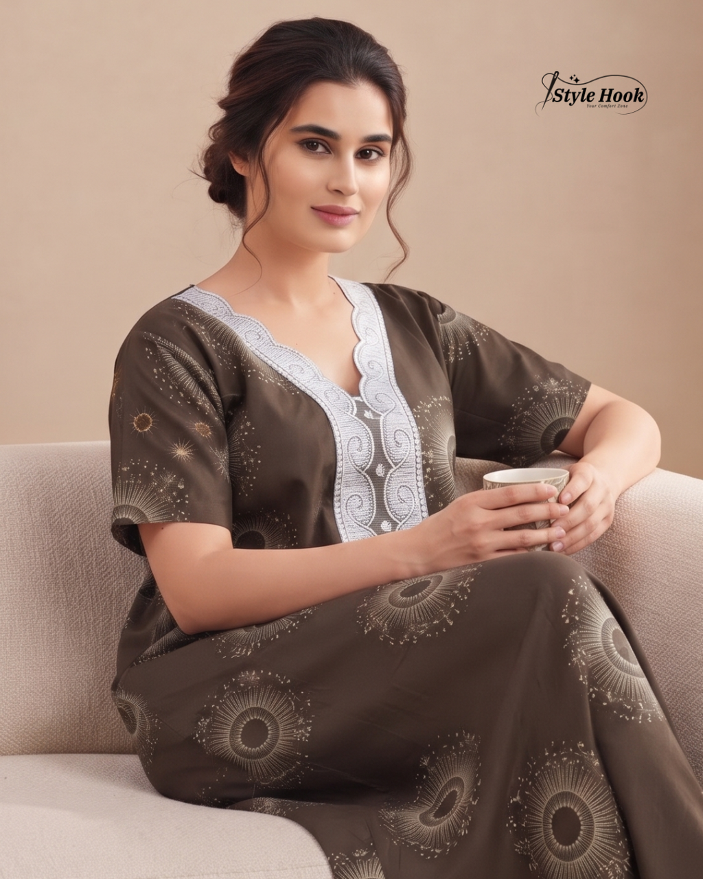 Rayon Lace Floral Nighty – Elegant Home Fashion