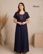 Style Hook Premium Soft Cotton Nighty with Elegant Embroidery