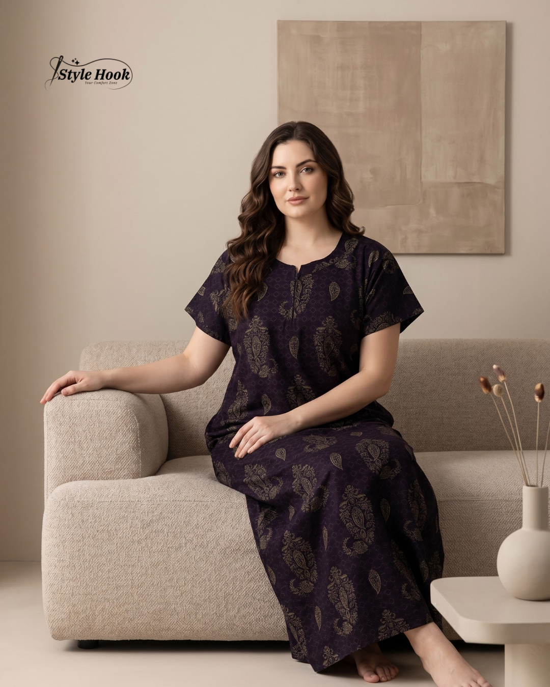 Premium Onam Wear Cotton Nighty with Beautiful Kerala Neck Design