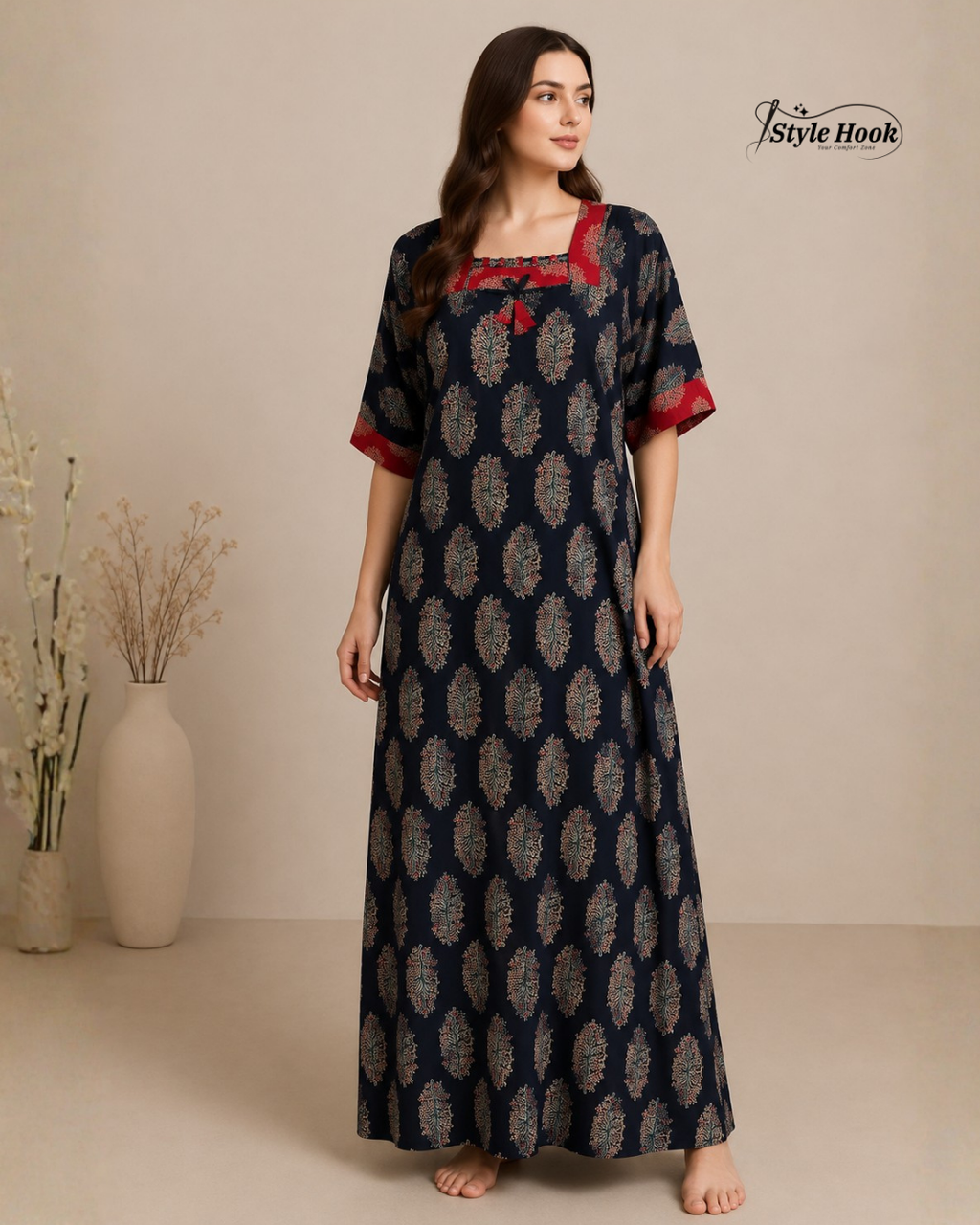 Traditional Block Print Ajrak Nighty