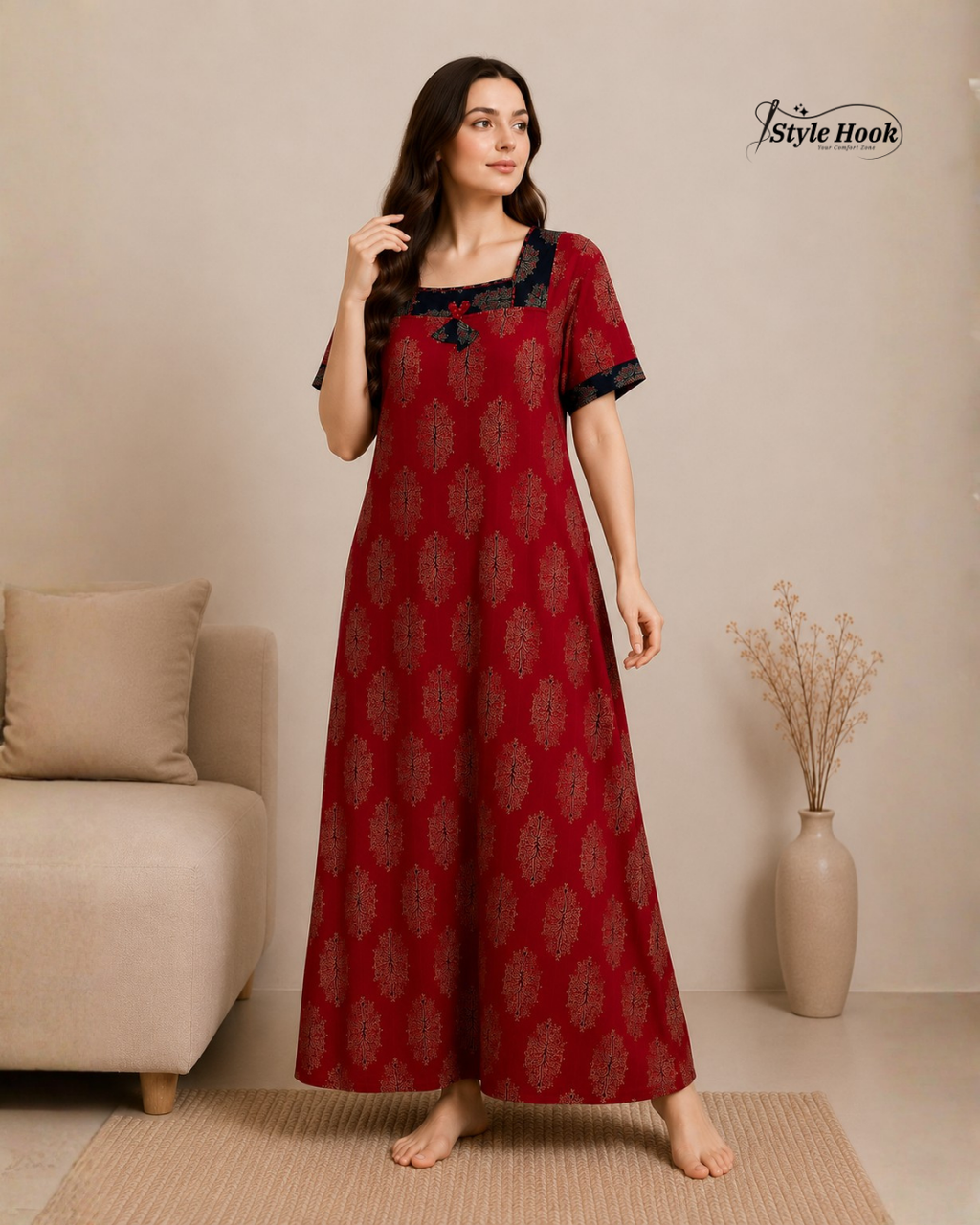Traditional Block Print Ajrak Nighty