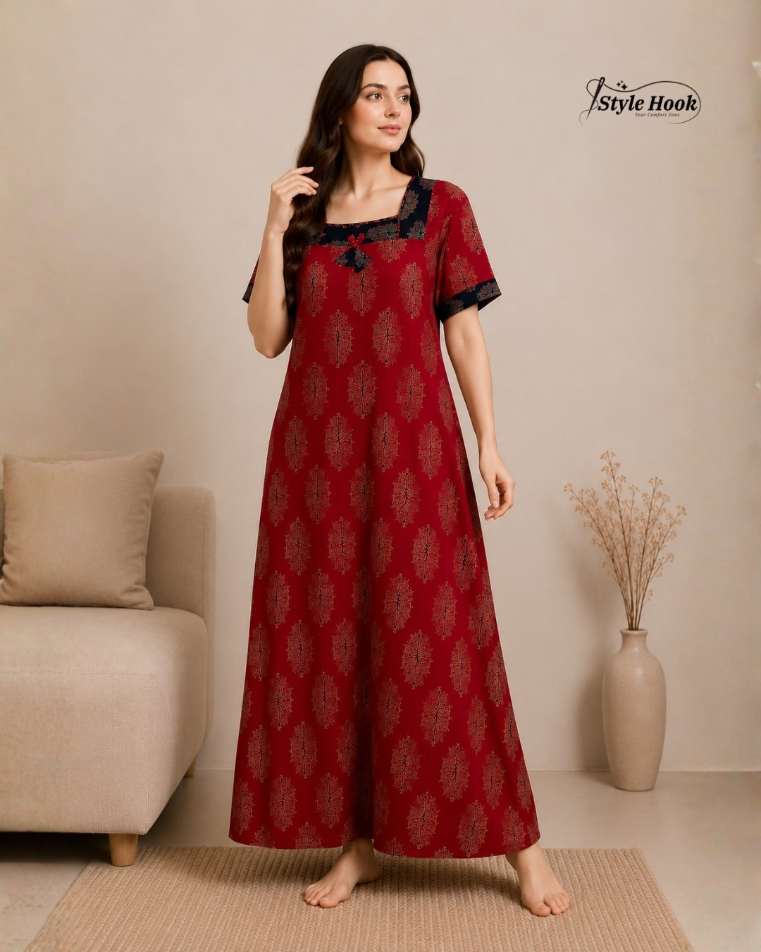 Traditional Block Print Ajrak Nighty