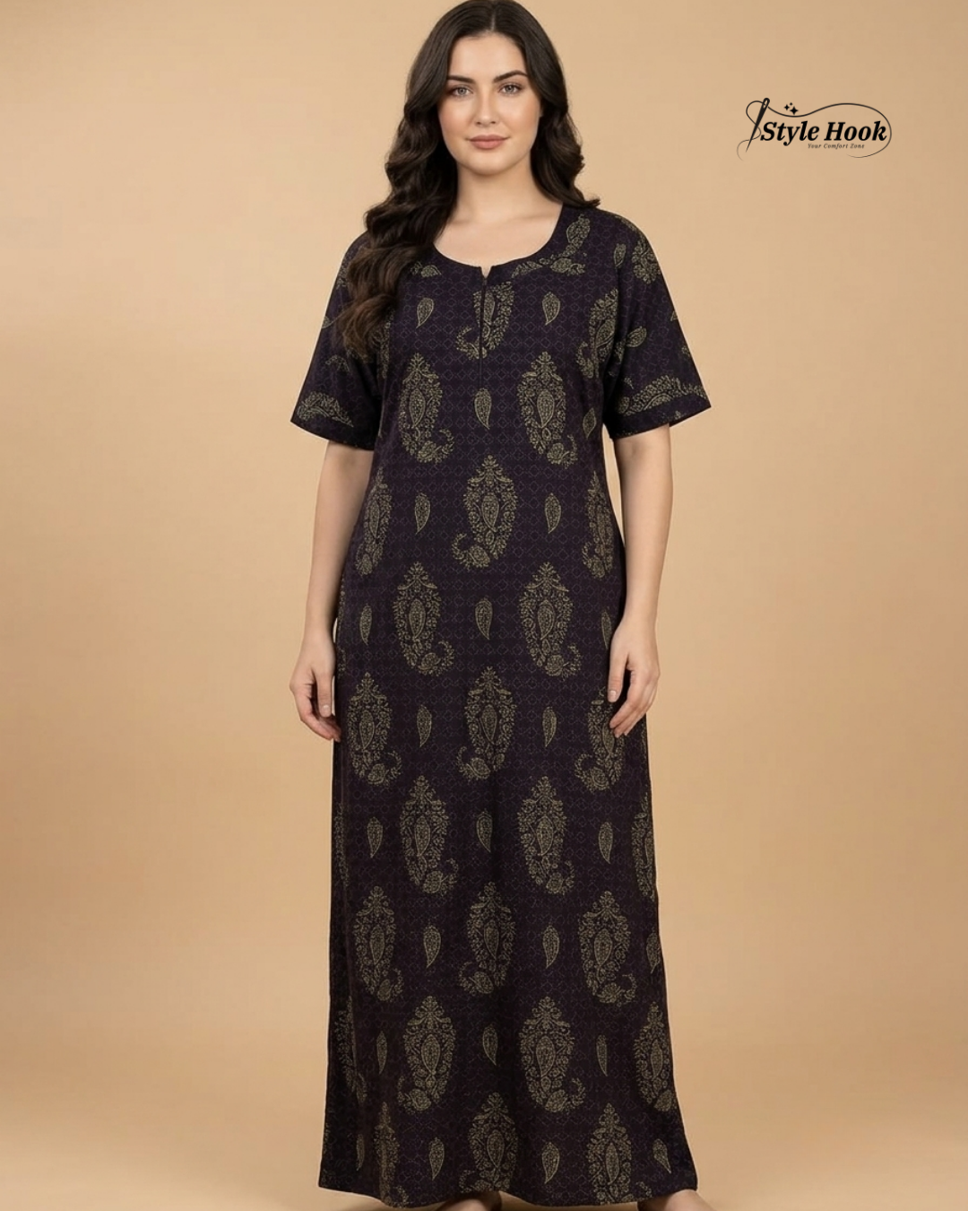 Premium Onam Wear Cotton Nighty with Beautiful Kerala Neck Design