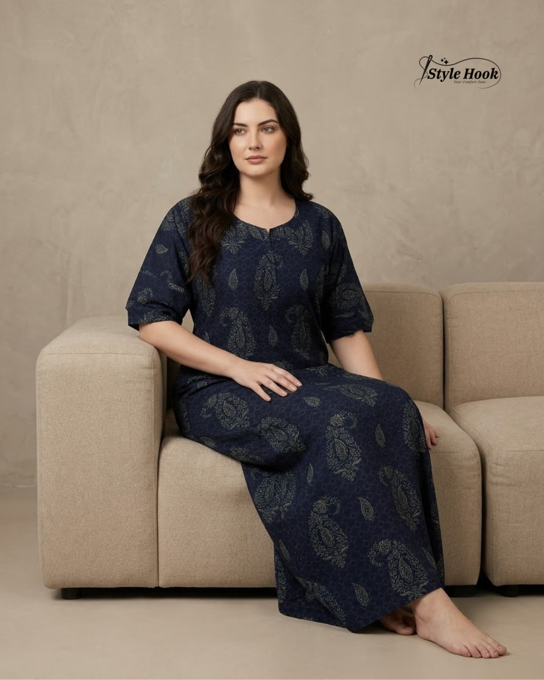 Premium Onam Wear Cotton Nighty with Beautiful Kerala Neck Design