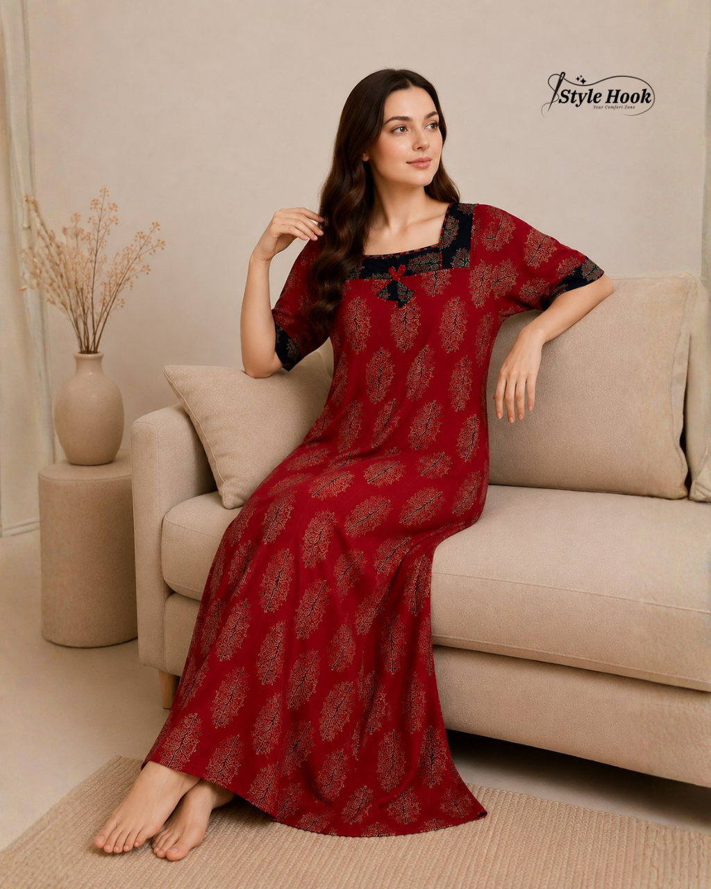 Traditional Block Print Ajrak Nighty