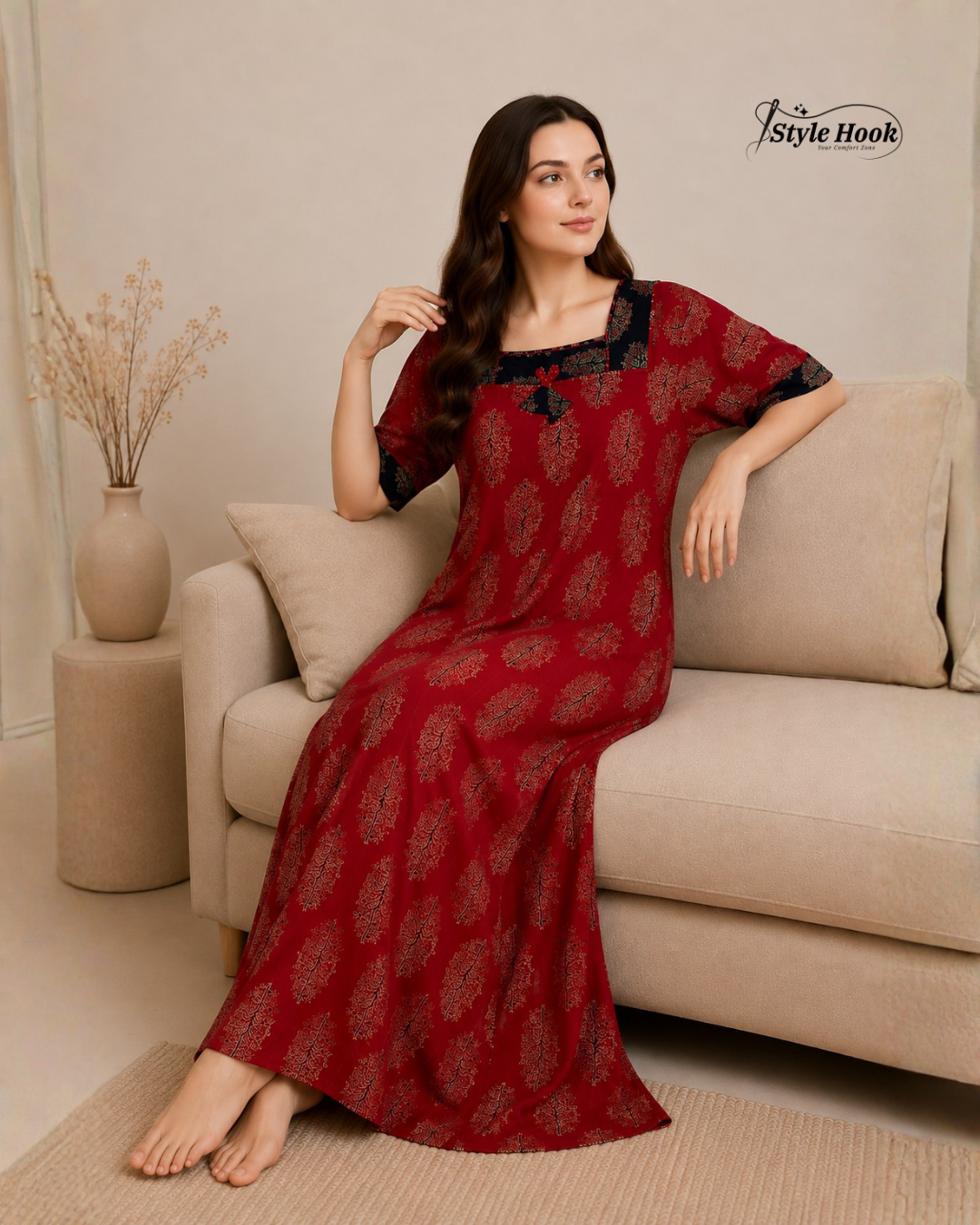 Traditional Block Print Ajrak Nighty